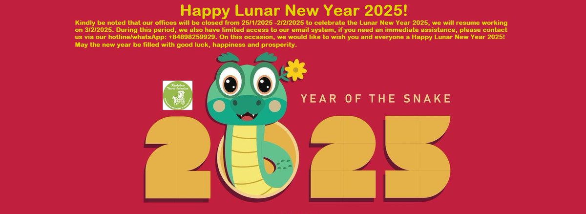 RickshawTravel's tweet photo. Dear Valued Clients and Partners Worldwide,
Please be informed that we will be on our Tet Holiday (Vietnamese Lunar New Year 2025) from January 25th to February 2nd, 2025. Business will resume as normal from February 3rd, 2025. https://t.co/a7nWefJKRL