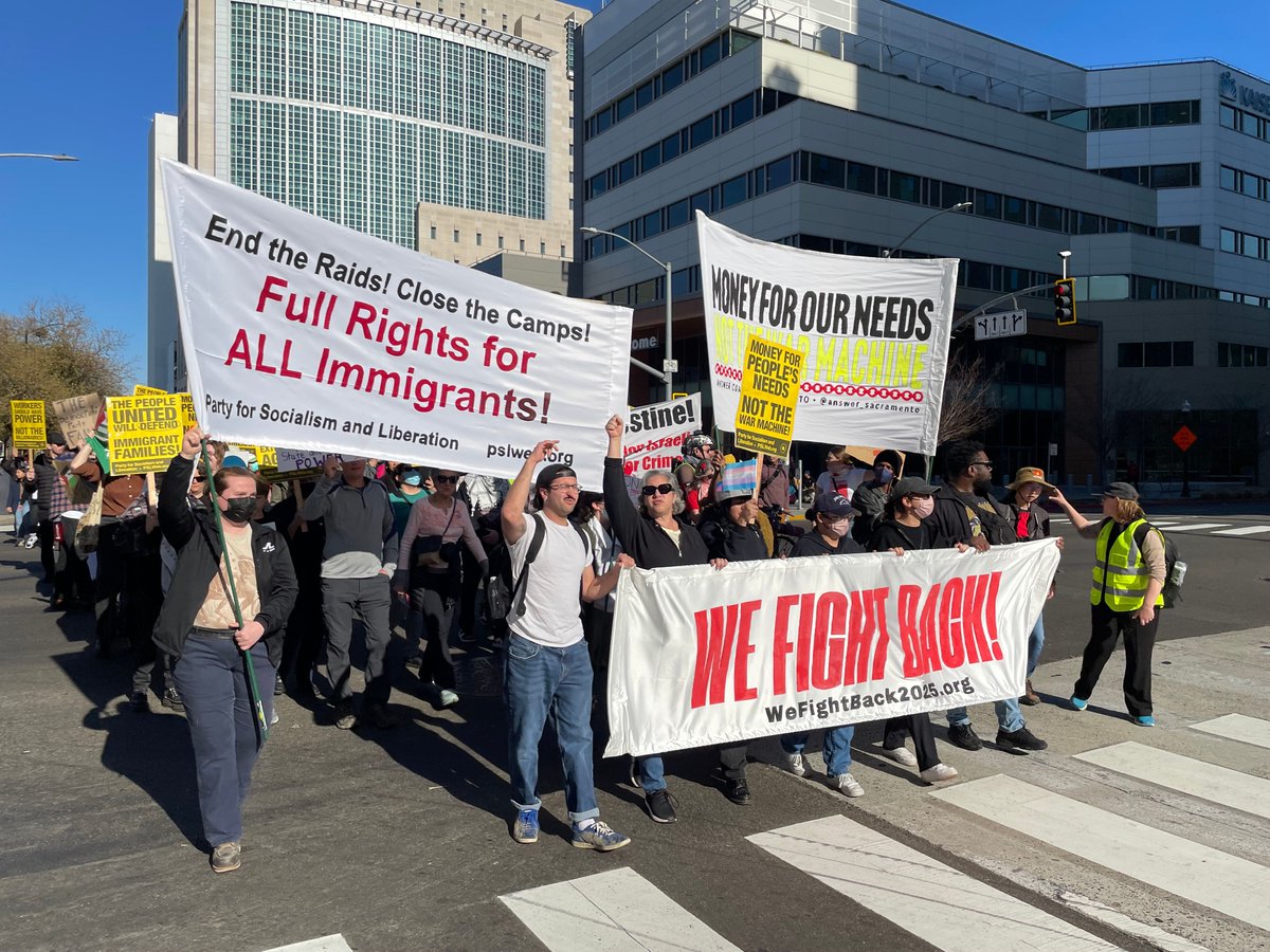 We Fight Back! Against the schemes of the oligarchy, against the assault of Project 2025, we the workers in Sacramento stand in solidarity, demanding housing and health care for all. All power to the working class!