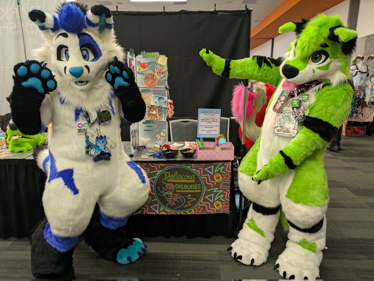 DelishDisguises's tweet photo. FC was so fun! Thanks to everyone who came by our Artist Alley table! We nearly sold out of tails and did sell out of badge slots! Next con for us is LVFC! We will have a partial and many tails for that one. What species would you want to see for the premade or tails? https://t.co/oZh7eCVDAP