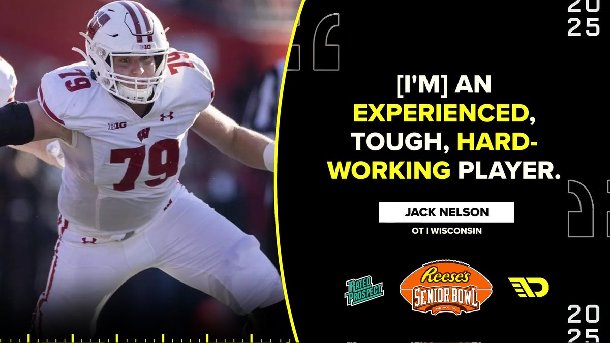 Justin M (@justinm_nfl) on Twitter photo Next up in the <a href="/seniorbowl/">Panini Senior Bowl</a> x <a href="/TheDraftNetwork/">The Draft Network</a> Interview Series is <a href="/BadgerFootball/">Wisconsin Football</a> OT Jack Nelson!
"I'm an experienced, tough, hard-working player. I have roughly 55 starts under my belt. I'm an athletic blocker with solid hands." - <a href="/JackNelson755/">Jack Nelson</a>
thedraftnetwork.com/2025/01/22/jac… Next up in the <a href="/seniorbowl/">Panini Senior Bowl</a> x <a href="/TheDraftNetwork/">The Draft Network</a> Interview Series is <a href="/BadgerFootball/">Wisconsin Football</a> OT Jack Nelson!
"I'm an experienced, tough, hard-working player. I have roughly 55 starts under my belt. I'm an athletic blocker with solid hands." - <a href="/JackNelson755/">Jack Nelson</a>
thedraftnetwork.com/2025/01/22/jac…
