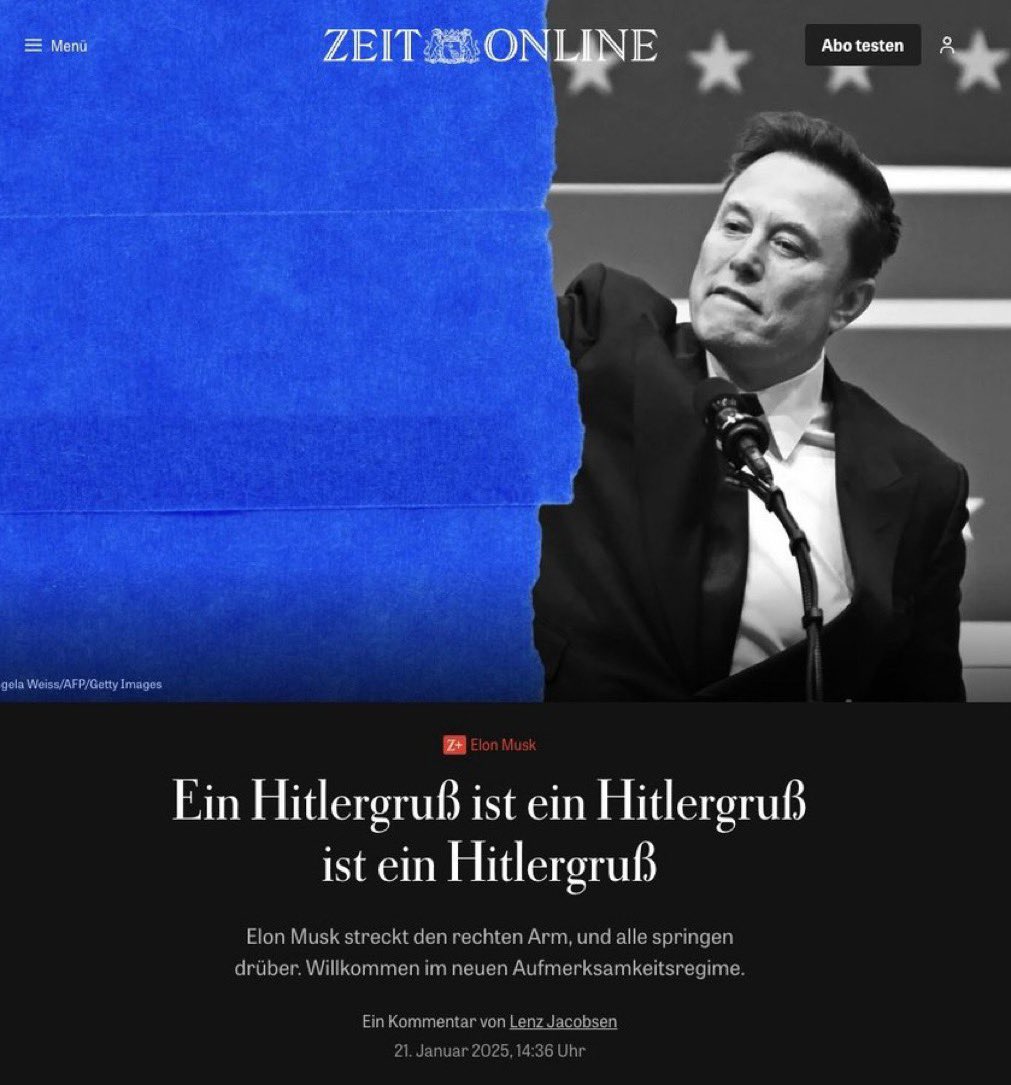 The world is in a dangerous place when the owner of this megaphone, reaching billions, in direct control of opaque algorithms that curate, amplify or suppress information along with his fellow tech billionaires with unfettered access to the US government, does this.

Zeit online: