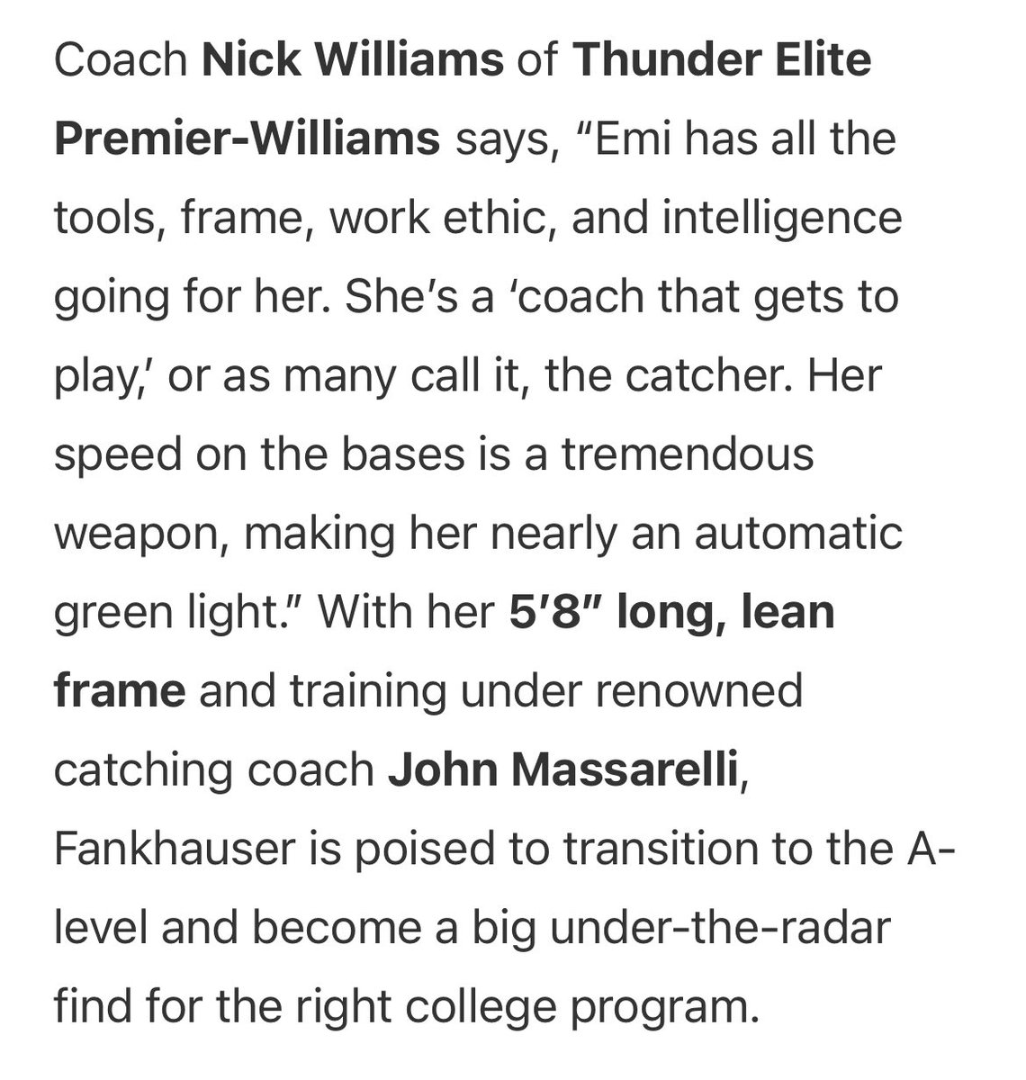Thunder Elite Premier-Williams (@tep_williams) on Twitter photo We know her! Congrats <a href="/EmiFankhauser/">Emi Fankhauser</a> on some fun recognition in the <a href="/ExtraInningSB/">EXTRA INNING SOFTBALL</a> Extra Elite 100 rankings. Legit speed to steal bases with an arm that keeps runners from doing the same. Keep rockin’ Emi! So proud of you and your drive for excellence in ALL you do! Bright future We know her! Congrats <a href="/EmiFankhauser/">Emi Fankhauser</a> on some fun recognition in the <a href="/ExtraInningSB/">EXTRA INNING SOFTBALL</a> Extra Elite 100 rankings. Legit speed to steal bases with an arm that keeps runners from doing the same. Keep rockin’ Emi! So proud of you and your drive for excellence in ALL you do! Bright future