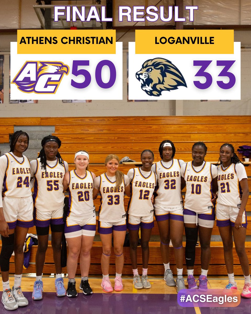 ACS_Eagle's tweet image. Athens Christian 50
Loganville Christian 33

Voldie Basana 18
Josi Vaughn 13
Marlene Mbilima 13
Ruth Banjoko 2
Monique Gima 4