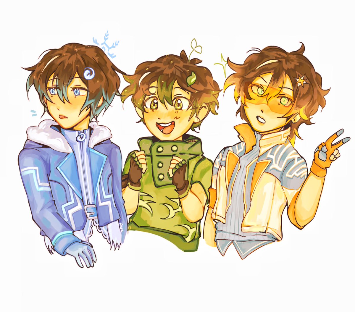Trio youngest :D 
I KNOW THEY LITERALLY HAVE THE SAME FACE but I find drawing these three the easiest :'DD 

So if you notice the proportion, duri &amp; solar's face is shjt 🧡 (ice too but not as shjt)

#BoBoiBoy #BoBoiBoyfanart #boboiboyice #boboiboyduri #boboiboysolar