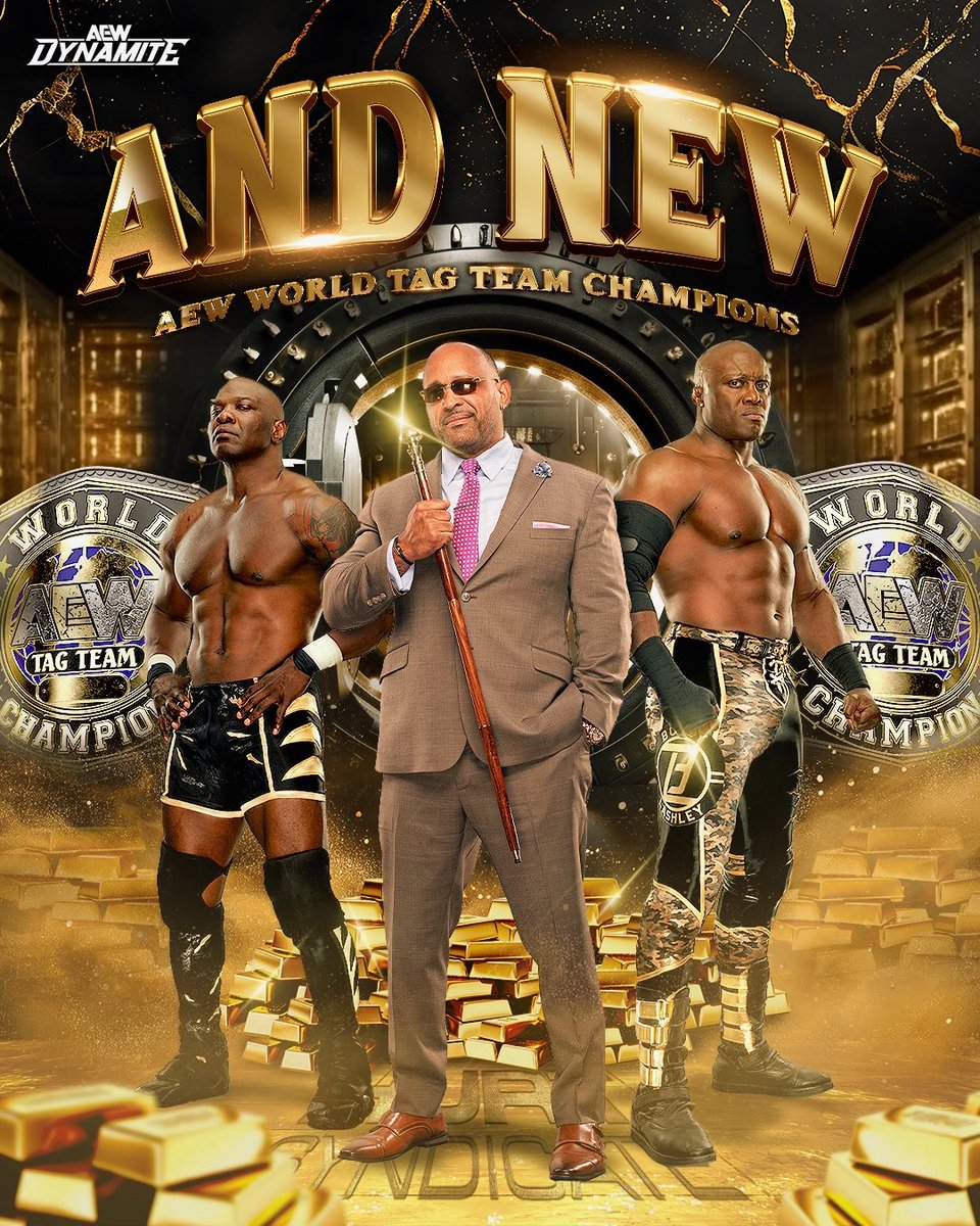 AEW's tweet photo. #AndNEW!
Your new #AEW World Tag Team Champions - HURT SYNDICATE!

#AEWDynamite

@fightbobby | @SheltyB803 | @The305MVP https://t.co/cOpAYMK6OF