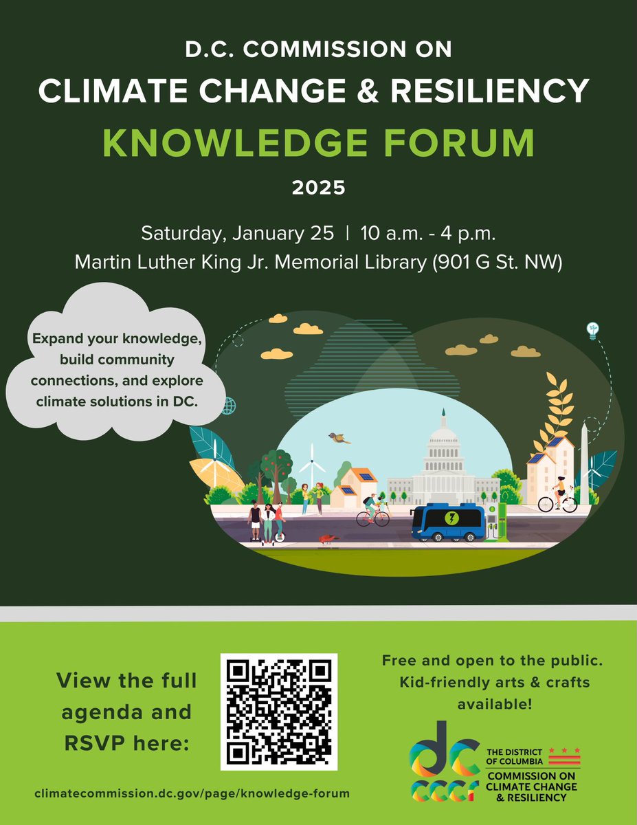 🌳 Don’t miss out! Join us for our annual Knowledge Forum this Saturday, January 25th in DC.💭 Expect diverse panel topics, networking opportunities, and knowledgeable panelists and keynote speakers. 🗓️✨

📍 Learn more &amp; register: climatecommission.dc.gov/page/knowledge…

#ClimateChange #DC