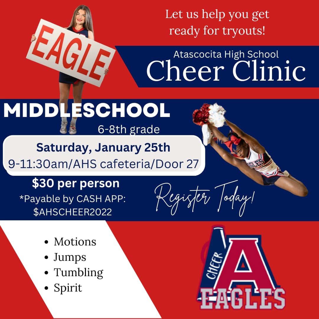 Dalila (@dalilanich82) on Twitter photo Attention middle school cheerleaders <a href="/HumbleISD_TMS/">Timberwood Middle</a> <a href="/HumbleISD_AMS/">Atascocita Middle School</a> <a href="/HumbleISD_WLMS/">West Lake Middle School</a> <a href="/HumbleISD_ARMS/">Autumn Ridge Middle School</a> <a href="/HumbleISD_WMS/">Woodcreek Middle</a>
Come get help to improve your skills for cheer tryouts! Attention middle school cheerleaders <a href="/HumbleISD_TMS/">Timberwood Middle</a> <a href="/HumbleISD_AMS/">Atascocita Middle School</a> <a href="/HumbleISD_WLMS/">West Lake Middle School</a> <a href="/HumbleISD_ARMS/">Autumn Ridge Middle School</a> <a href="/HumbleISD_WMS/">Woodcreek Middle</a>
Come get help to improve your skills for cheer tryouts!