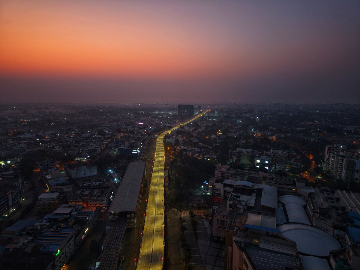 Captured the stunning GG Flyover in Bhopal before sunrise with my drone! ✨Beautiful colors.  The longest flyover of Bhopal will be inaugurated today by <a href="/DrMohanYadav51/">Dr Mohan Yadav</a> #Bhopal #DronePhotography #Sunrise"