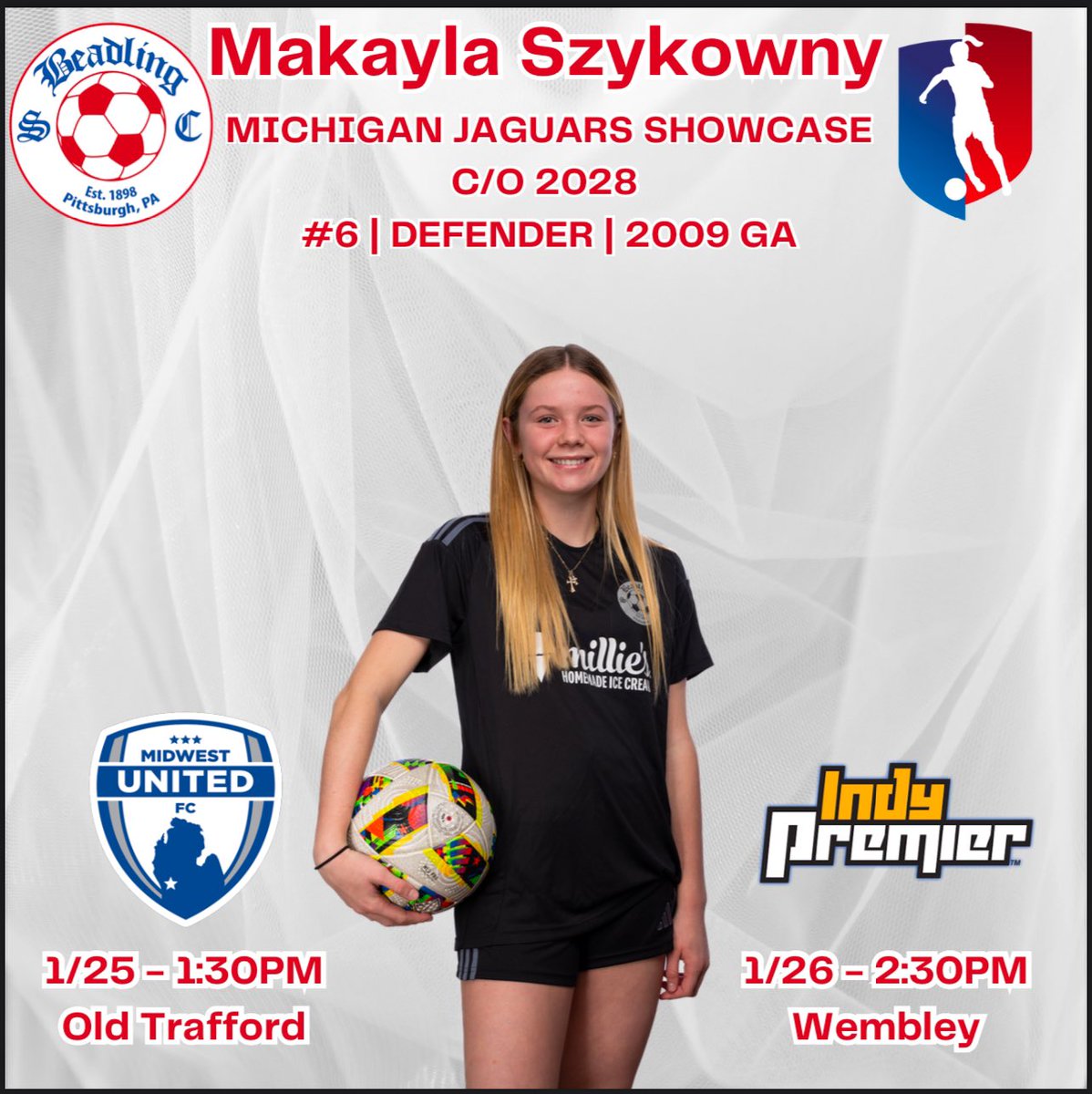 Makayla Szykowny (@makaylaszykowny) on Twitter photo Excited for the Michigan Jags Showcase this weekend with my <a href="/Beadling2009GA/">Beadling 2009 Girls Academy Team</a> team!!! Looking forward to playing against some great teams!!!
<a href="/ImYouthSoccer/">ECNL/GA/Recruiting/College Soccer</a>
<a href="/GAcademyLeague/">Girls Academy</a>
<a href="/TheSoccerWire/">SoccerWire</a>
<a href="/PrepSoccer/">Prep Soccer ⚽️</a>
<a href="/TopDrawerSoccer/">TopDrawerSoccer</a> Excited for the Michigan Jags Showcase this weekend with my <a href="/Beadling2009GA/">Beadling 2009 Girls Academy Team</a> team!!! Looking forward to playing against some great teams!!!
<a href="/ImYouthSoccer/">ECNL/GA/Recruiting/College Soccer</a>
<a href="/GAcademyLeague/">Girls Academy</a>
<a href="/TheSoccerWire/">SoccerWire</a>
<a href="/PrepSoccer/">Prep Soccer ⚽️</a>
<a href="/TopDrawerSoccer/">TopDrawerSoccer</a>