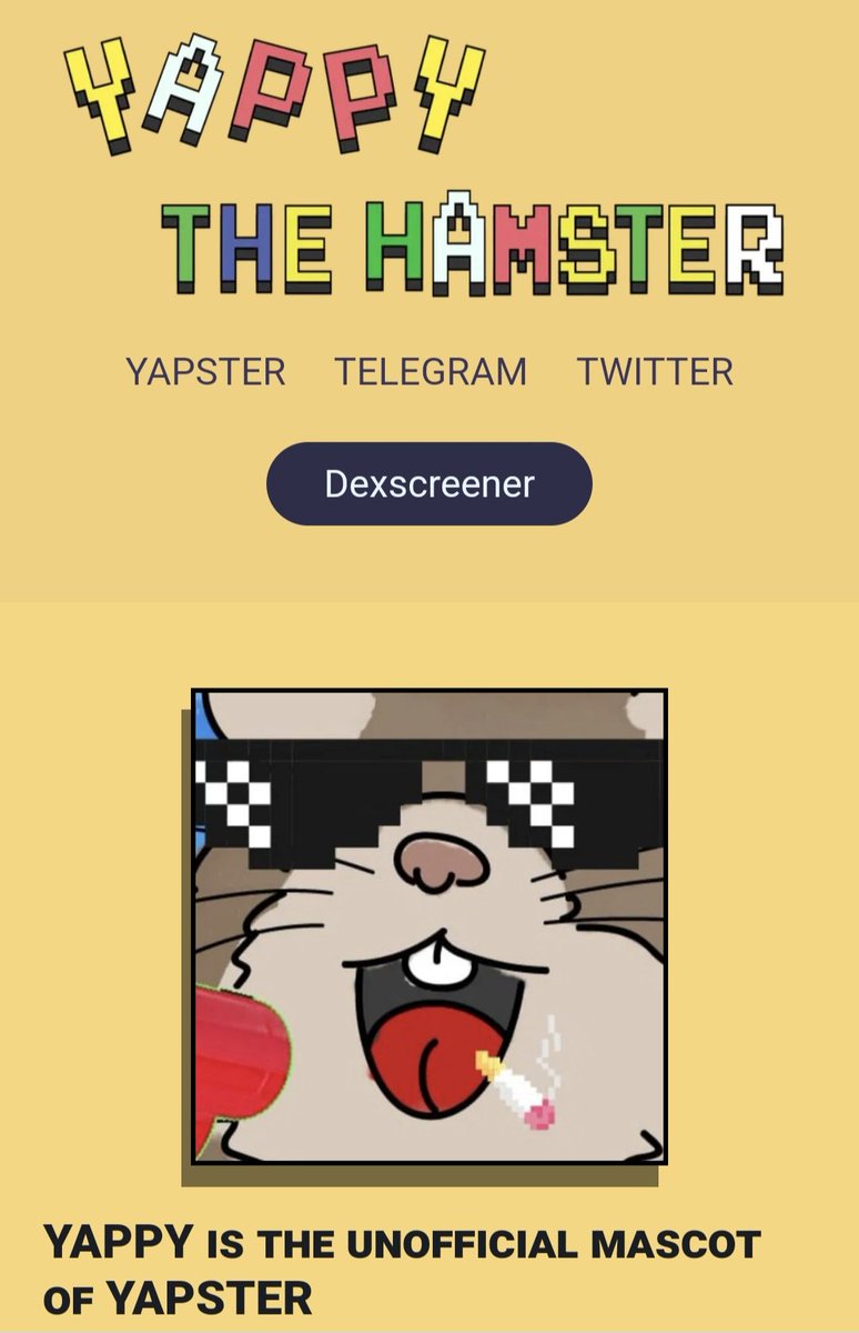 yappythehamster.netlify.app

Website is up! This is just a preview of more that's coming

This website will be a platform showing all historical <a href="/yapsterxyz/">YAPSTER</a> tokens and their performances

$YAPPY the Hamster will support the Yapster community all the way

Let's win TGT ⪩ •⩊• ⪨