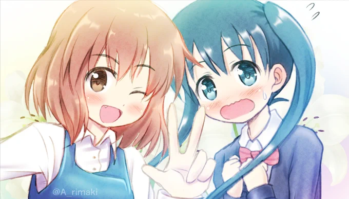 陽子とあややー!#毎日自作絵を載せる 23日目#きんいろモザイク #kinmosa 