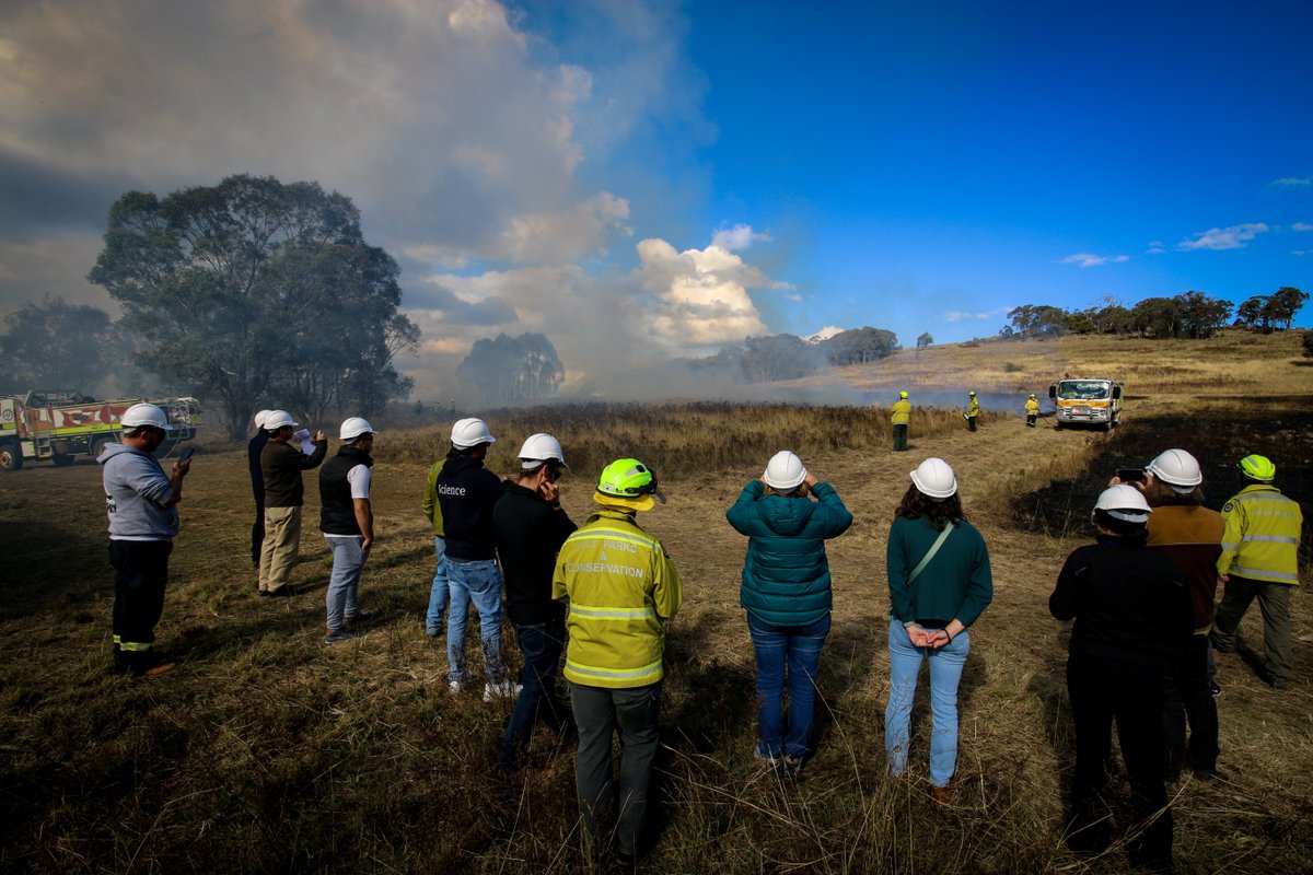 IAWF's tweet image. Delegates had the best view on the #FBF2024 prescribed burn field trip near Canberra in April:
“We wanted to show them how carefully and skillfully experienced fire practitioners apply fire to the land.” 
Read more on the ACTRFS burn in Wildfire magazine. ow.ly/Q0Gj50UJVjP