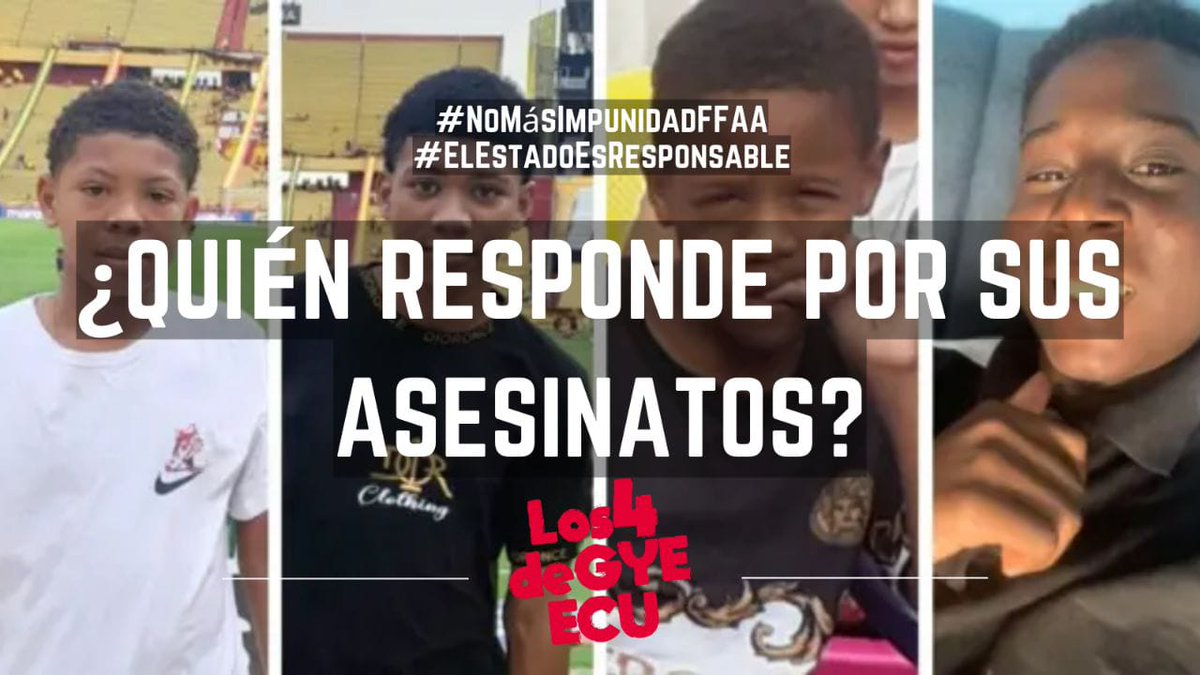 No olvidamos al Estado que los criminalizó y que ahora revictimiza a las familias en su intento por deslindarse de su responsabilidad en la desaparición forzada y posterior ejecución 
#ElEstadoEsResponsable
#NoMásImpunidadFFAA
#LosCuatroDeGuayaquilEcuador