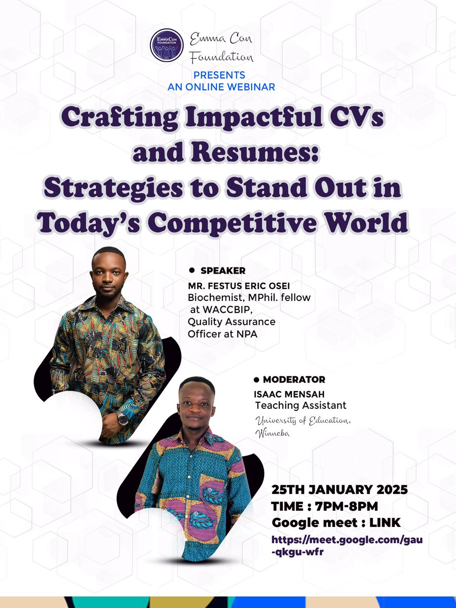 isaacmensah_gh's tweet image. I’m glad to moderate this webinar on crafting a compelling CVs and Resumes.
#skillstraining #cvwriting #jobsearch