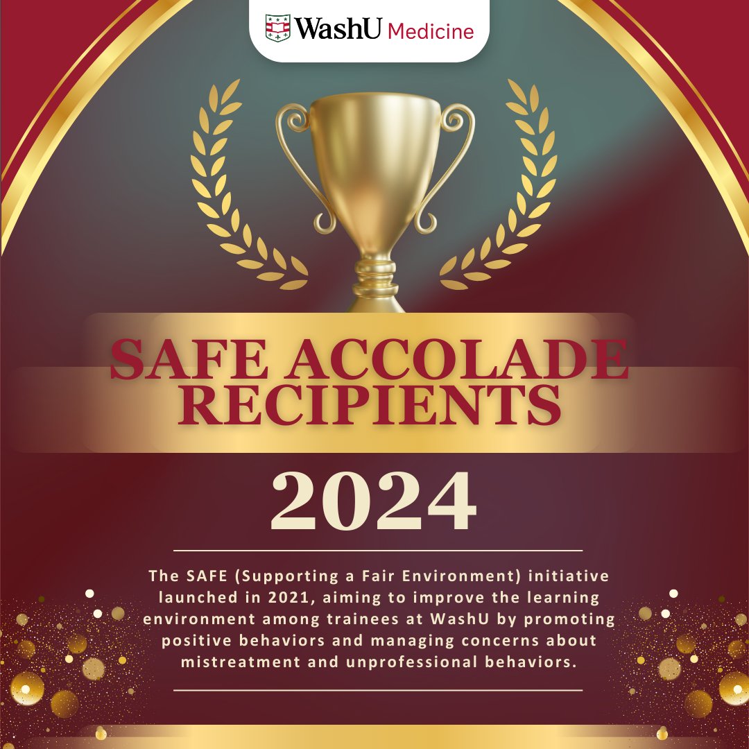 Congrats to our Plastic Surgery Residency SAFE accolade recipients! 🏅 The SAFE (Supporting a Fair Environment) initiative promotes positive behaviors and a respectful learning environment at WashU Medicine. 

Learn more: bit.ly/4j6QVlC

#WashUMedicine