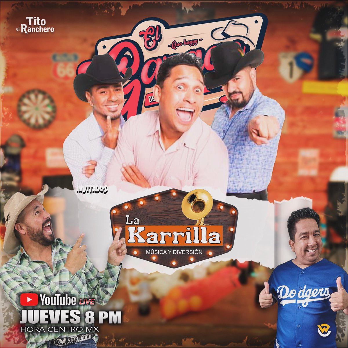 🔥Este jueves, prepárate para una noche inolvidable desde el garage de Tito con La Karrilla Mx a partir de las 8 pm. ¡No te lo pierdas! 🤠🤙🏻
