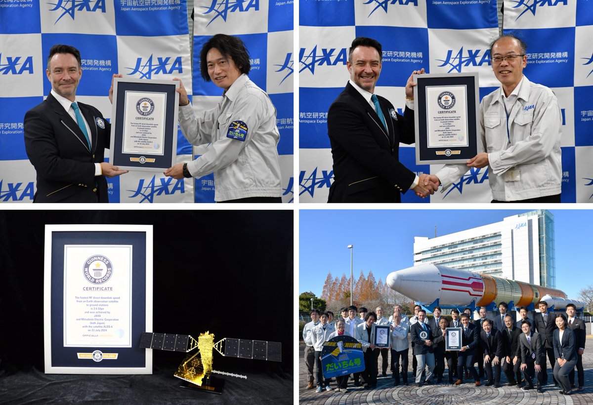 先進レーダ衛星「だいち4号」が、「最速の地球観測衛星から地上局への直接伝送」として12月19日にギネス世界記録™<a href="/GWRJapan/">ギネス世界記録</a>に認定されました！3.6Gbpsという世界一の高速データ伝送に成功し、地上との通信が可能な10分間で270GBのデータを送れるようになりました。satnavi.jaxa.jp/ja/news/2025/0…
#だいち4号