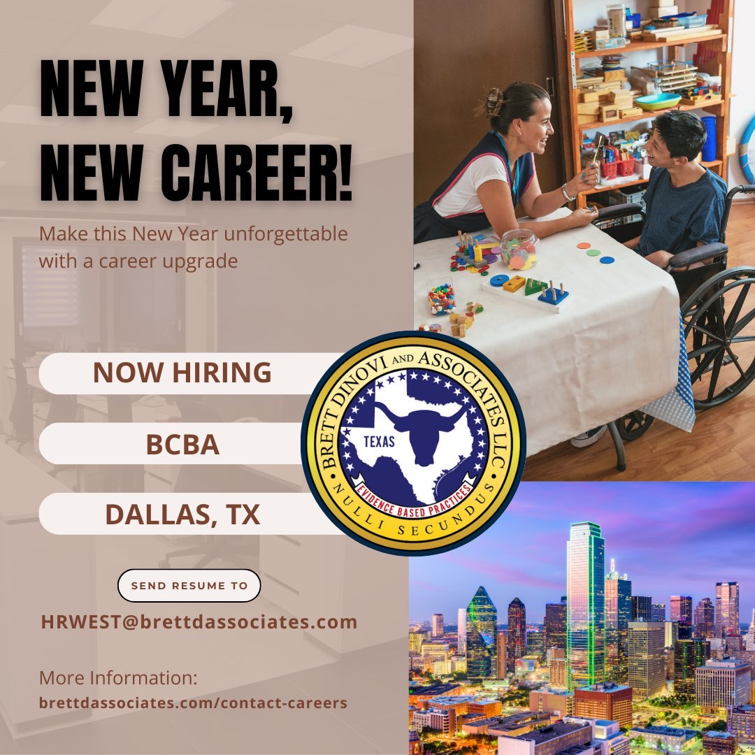🌟 Calling All BCBAs in Dallas &amp; Austin, Texas! 🌟

📩 Apply today! Email your resume to HRWEST@BRETTDASSOCIATES.COM
📞 Got questions? Call us at (949) 942-3903

#BCBAJobs #FlexibleWork #MakeADifference #BehaviorAnalysis #ABACareers