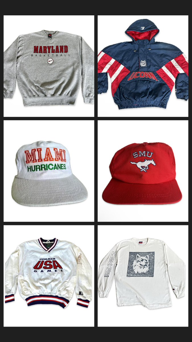 JeffShaww's tweet photo. Shameless plug of the week, we got some new sweeeeeet vintage SMU, Maryland, Miami &amp; UConn gear in the shop 😮‍💨🙌 (link in bio) https://t.co/5kQcAP5UHB