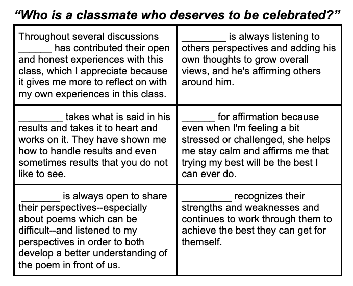 The disconnect between the good you see in the classroom—especially in terms of how students celebrate and show up for each other—and everything elsewhere right now?

It is jarring daily. 

(Also why I'm so grateful for the classroom right now.)