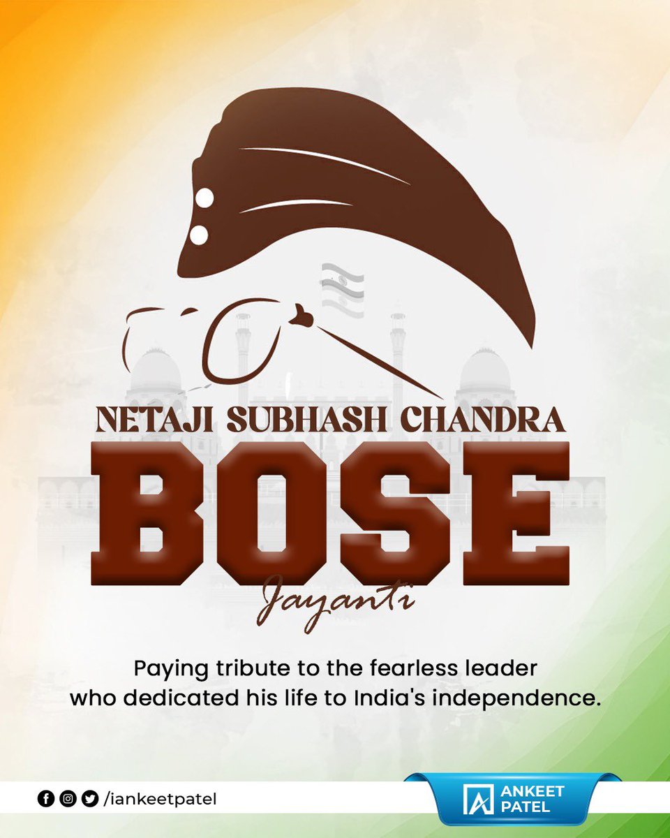 iAnkeetPatel's tweet photo. True patriotism lies in action, not just words. Let’s follow Netaji's fearless path and work for a better tomorrow. 💪
#TributeToNetaji #IndiaIndependence #Patriotism #FreedomFighter https://t.co/erc2MO2FoP