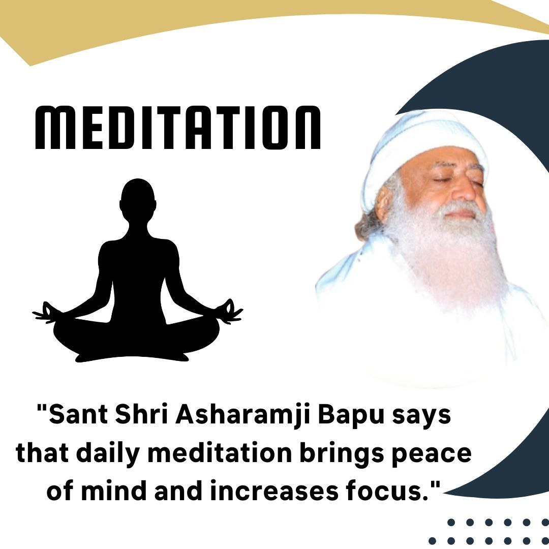 AmdAshram's tweet photo. Sant Shri Asharamji Bapu अपने सत्संग में #ध्यान_की_महिमा बताते हुए कहते हैं- आधा घंटा परमात्मा के ध्यान में डूबने से जो Inner Peace , आत्मिक बल व धैर्य आता है उससे एक सप्ताह तक संसारी समस्याओं से जूझने की ताक�� आ जाती है। ध्यान में लग जाने से अद्भुत शक्तियाँ प्रकट होने लगती हैं। https://t.co/X9xwO6C47G