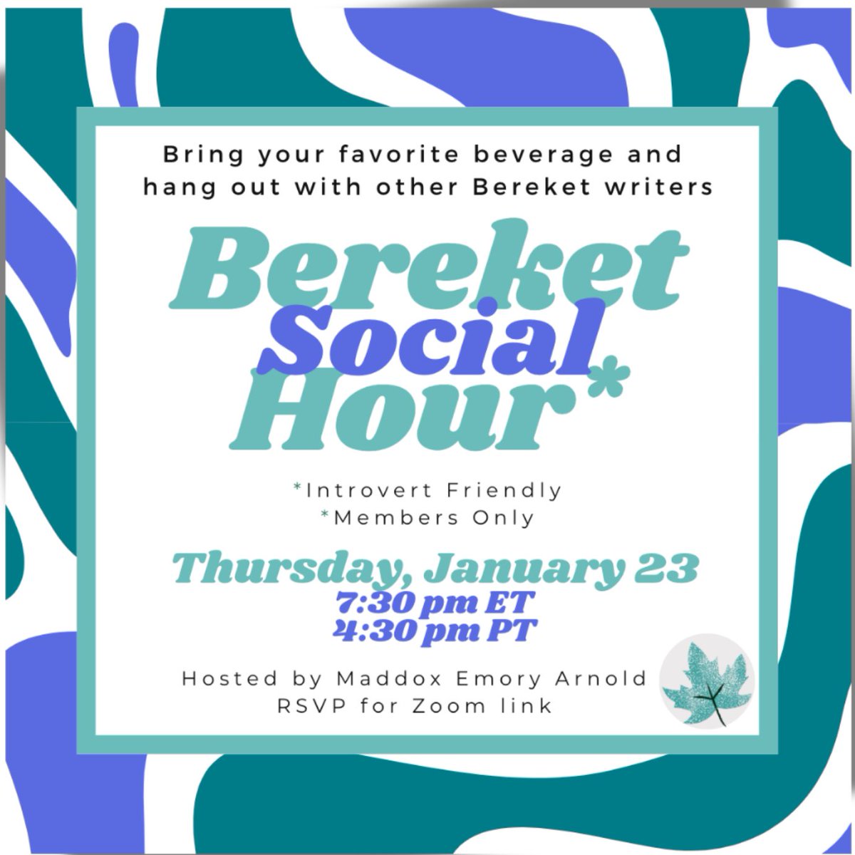 Maddox Emory Arnold (@maddox_emory) on Twitter photo Calling all <a href="/BereketWriters/">Bereket Writers</a>! Our first Social Hour of the year is tomorrow on Thursday Jan. 23, at 7:30pm EST/4:30pm PT. So happy to be hosting again. I hope to see y'all there!
bereketwriters.org/social-hour Calling all <a href="/BereketWriters/">Bereket Writers</a>! Our first Social Hour of the year is tomorrow on Thursday Jan. 23, at 7:30pm EST/4:30pm PT. So happy to be hosting again. I hope to see y'all there!
bereketwriters.org/social-hour