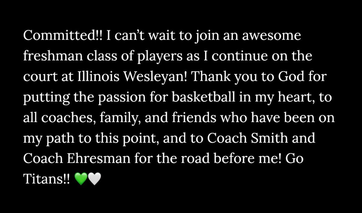 #Committed 💚🤍 <a href="/IWUWomensBball/">Illinois Wesleyan Women's Basketball</a> <a href="/BHS_GirlsBsktbl/">Batavia Girls Bball</a>
