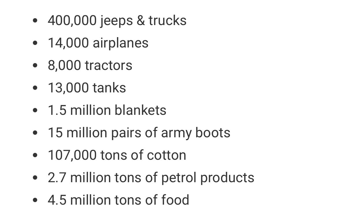 Real reminder: the Americans gave far more in materials to Soviet Russia than Ukraine has been given. 

Red Army victory in the east was rode on Sherman tanks as much as T-34. 

And America certainly hasn’t given Ukraine 14,000 dammed airplanes!

Source: ru.usembassy.gov/world-war-ii-a…