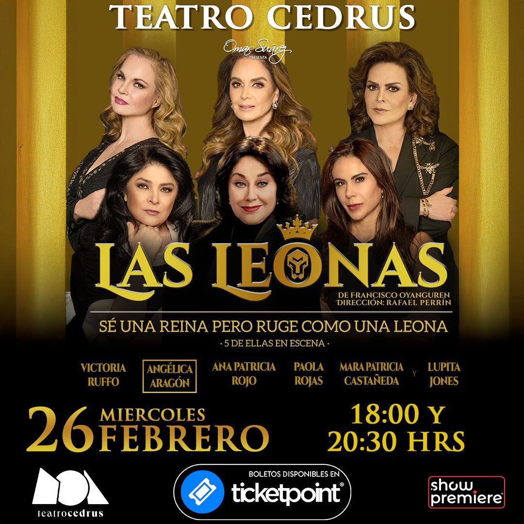 ConectaPachuca's tweet image. Llegan "Las Leonas" a Pachuca; una obra de comedia y reflexión. 

Boletos en: 
*Taquillas del Teatro Cedrus
*Taquillas del Auditorio *Explanada Pachuca
 *Plaza Galerias Pachuca

Zona VIP: $905.00
Zona Preferente: $790.00
Zona Planta Alta: $620.00 

#ShowPremiere 
#DHComunicación