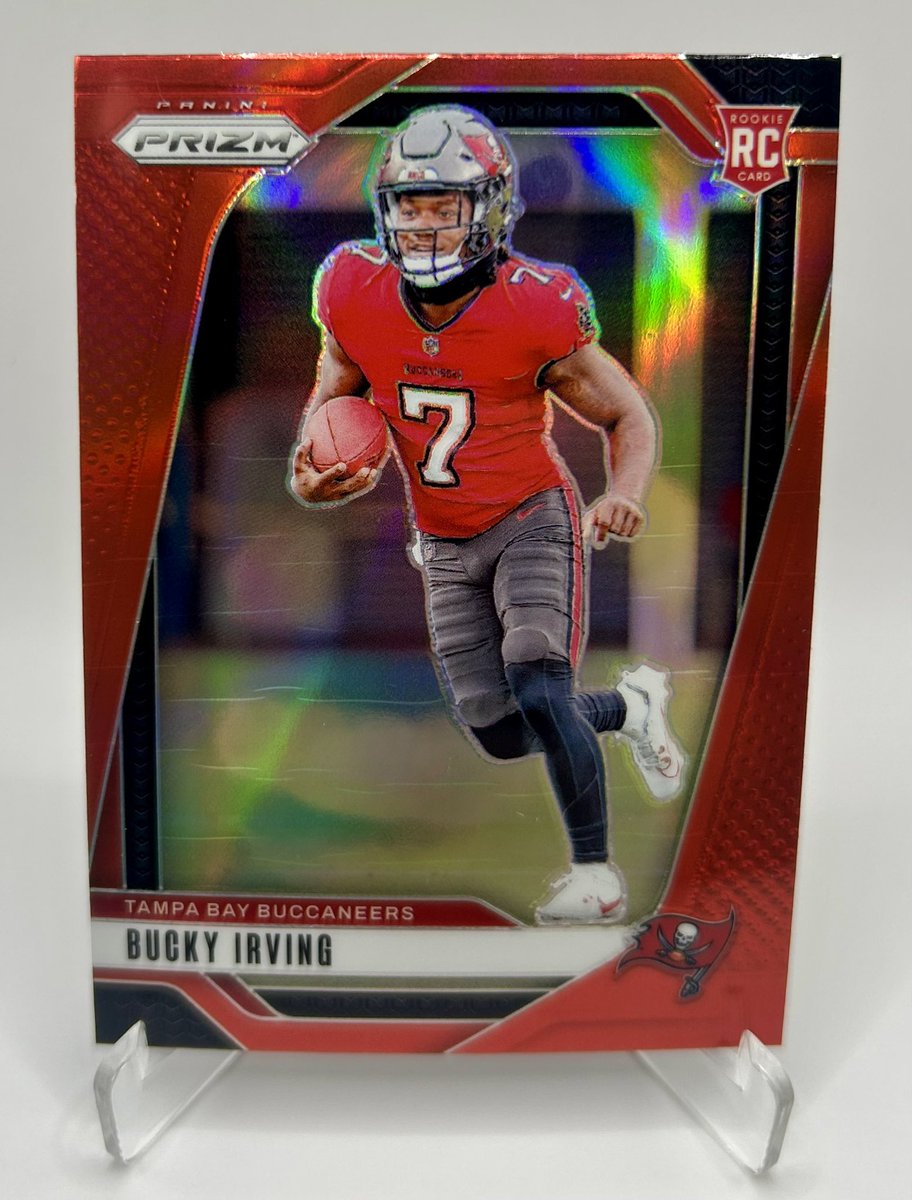 oz_fest's tweet photo. @CardPurchaser Ripped case hit RARE red Prizm color match Bucky Irving. Trying to find information on it! https://t.co/3e9o7MBwdu