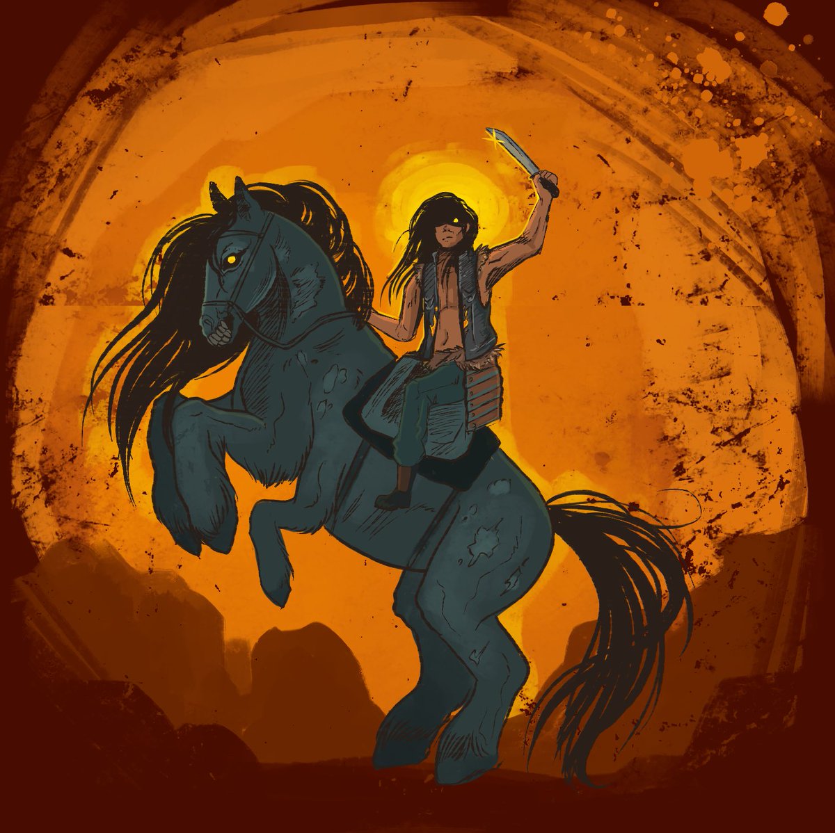 Doodle of a great khan and their irradiated horsey bc I’m trying to get better at drawing horses