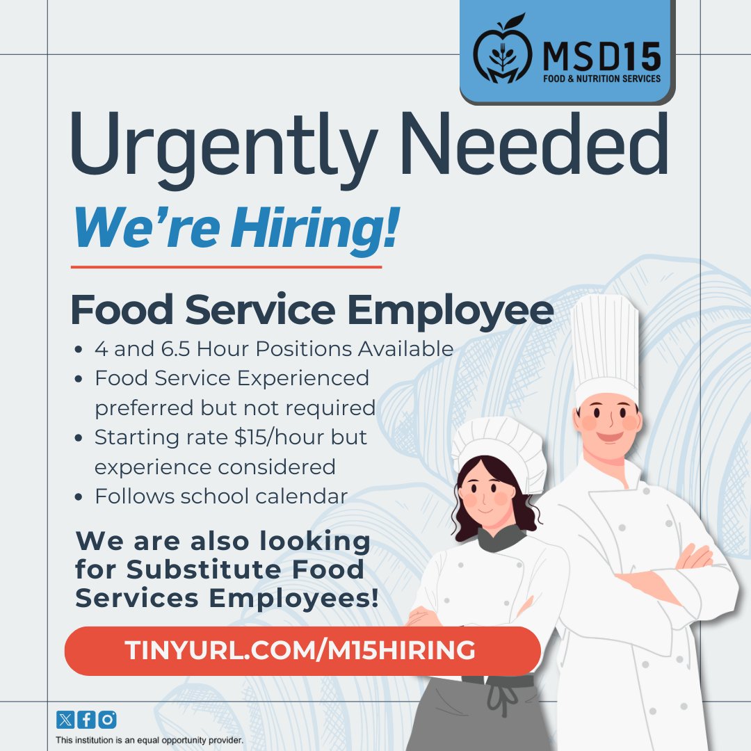 We are looking for cafeteria substitutes to serve our students at <a href="/MarquardtSD15/">Marquardt SD15</a>! 🧑‍🍳Apply today to join the team: applitrack.com/d15/onlineapp/…