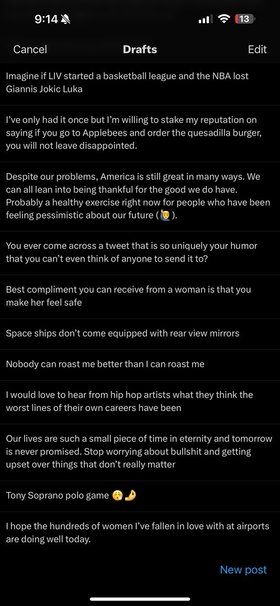 Finding myself more and more unhappy/disappointed/annoyed/frustrated every time I open this app. Taking a break. Here’s some drafts that never made the tl.