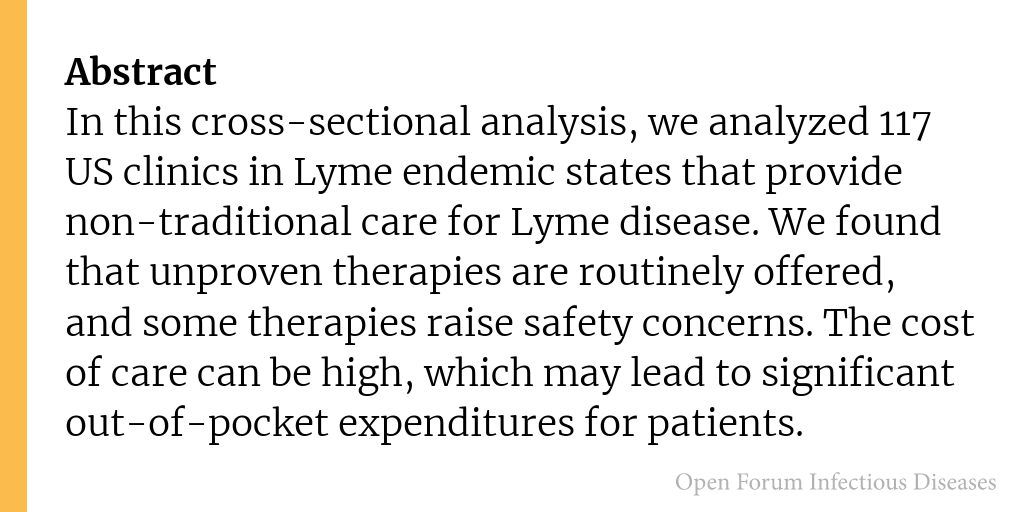 OFIDJournal's tweet photo. Characteristics of clinics offering non-traditional Lyme disease therapies in Lyme endemic states of the US

✅ Just Accepted
🔗 https://t.co/VUkyX10fQ1 https://t.co/njlae9m4e2