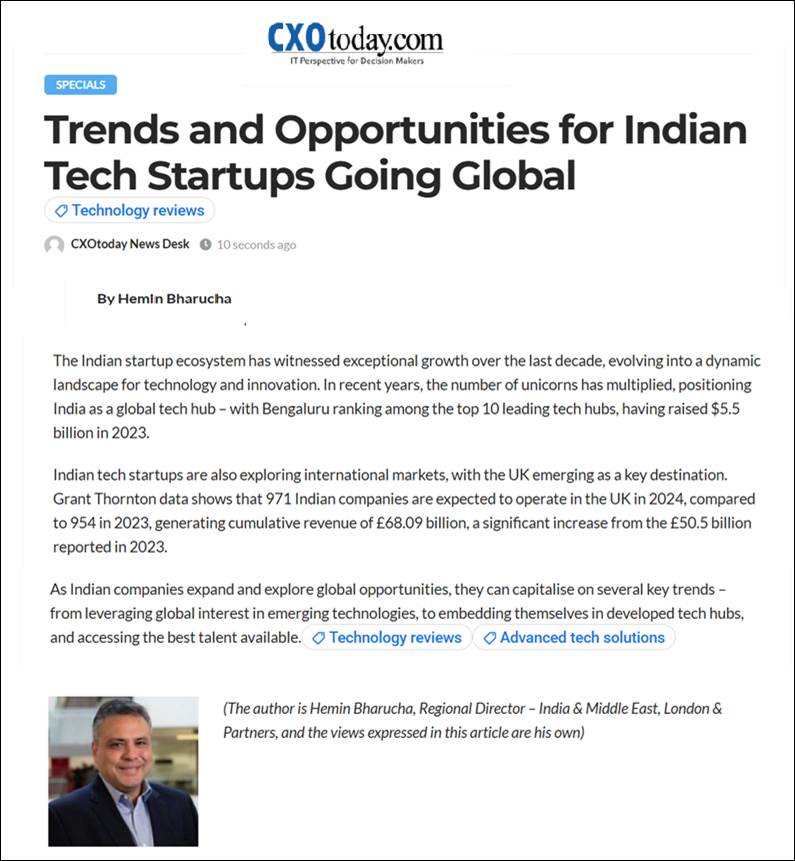Neha Karnad (@nehakarnadd) on Twitter photo Discover how Indian tech startups are going global & why the UK is a top destination, in Regional Director India and Middle East, <a href="/londonpartners/">London & Partners</a> <a href="/heminb/">Hemin Bharucha</a>'s byline article.
Read here 👉 cxotoday.com/specials/trend… Discover how Indian tech startups are going global & why the UK is a top destination, in Regional Director India and Middle East, <a href="/londonpartners/">London & Partners</a> <a href="/heminb/">Hemin Bharucha</a>'s byline article.
Read here 👉 cxotoday.com/specials/trend…