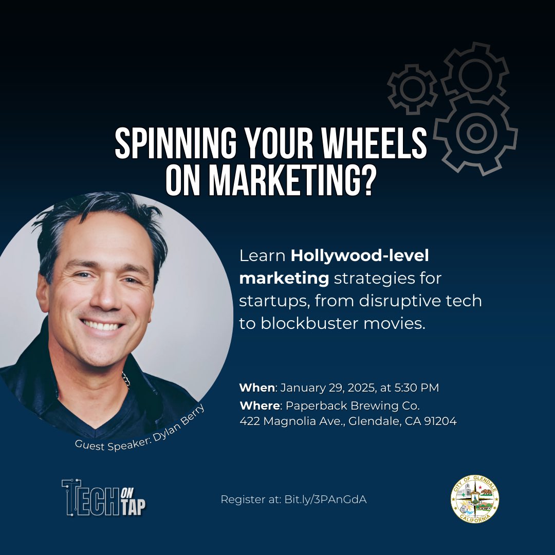 As a startup, growth is key—but how do you scale without a Hollywood-level budgets? Dylan Berry will share how to turn small budgets into big impacts using creative marketing.

🗓️ January 29, 2025, at 5:30 PM 
📍 Paperback Brewing Co.
🔗 Register Here: Bit.ly/3PAnGdA