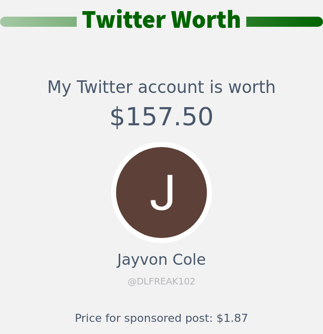 DLFREAK102's tweet photo. My Twitter worth is: $157.50

➡️ https://t.co/xNMHOrRUc1 https://t.co/X57trlDRFJ