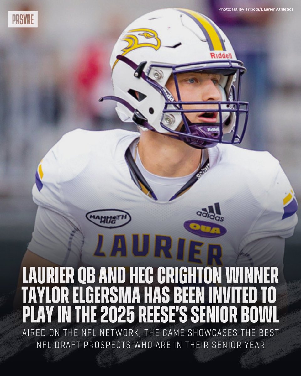 PRSVRE_'s tweet image. 🚨ELGERSMA TO THE SENIOR BOWL🚨

Laurier Golden Hawks quarterback Taylor Elgersma is about to step foot on one of the BIGGEST stages for NFL Draft eligible prospects!

Elgersma • Senior Bowl • February 1st 🇨🇦