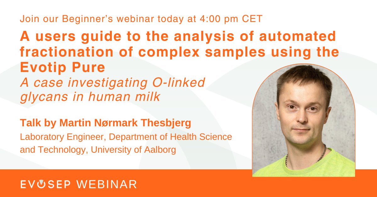 EvosepBio's tweet image. Explore how #automation simplifies #proteomics in today's webinar.
Martin Thesbjerg  will showcase the use of automated sample preparation for processing of complex samples, highlighting how Evotip Pure ensures efficient, reproducible workflows.

Register: evosep.com/webinars/webin…