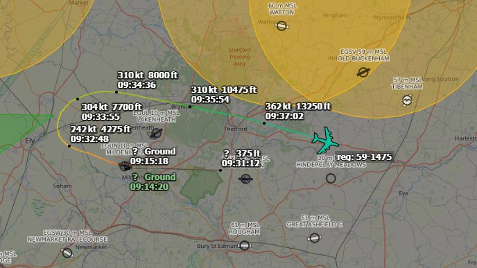 Andyyyyrrrr's tweet photo. 09:33 HOBO 21 USAF KC-135/R Stratotanker
Off the Deck from RAF Mildenhall at 0931.
Was Warned a bit ago by MHZ Com Post that They Must Land 30 Minutes sooner than Expected due to Bad Weather Moving in.
(I'm unsure of the Receiver) AAR Scheduled for 1145
#HOBO21 59-1475/#AE04C4 https://t.co/WxZser378L