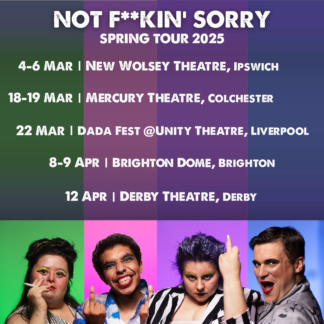Did we say? Not F**kin’ Sorry is touring one last time!

Tickets on sale in most venues.

Here’s your chance to snatch your ticket before they go, because this punk crip cabaret is a sell out!