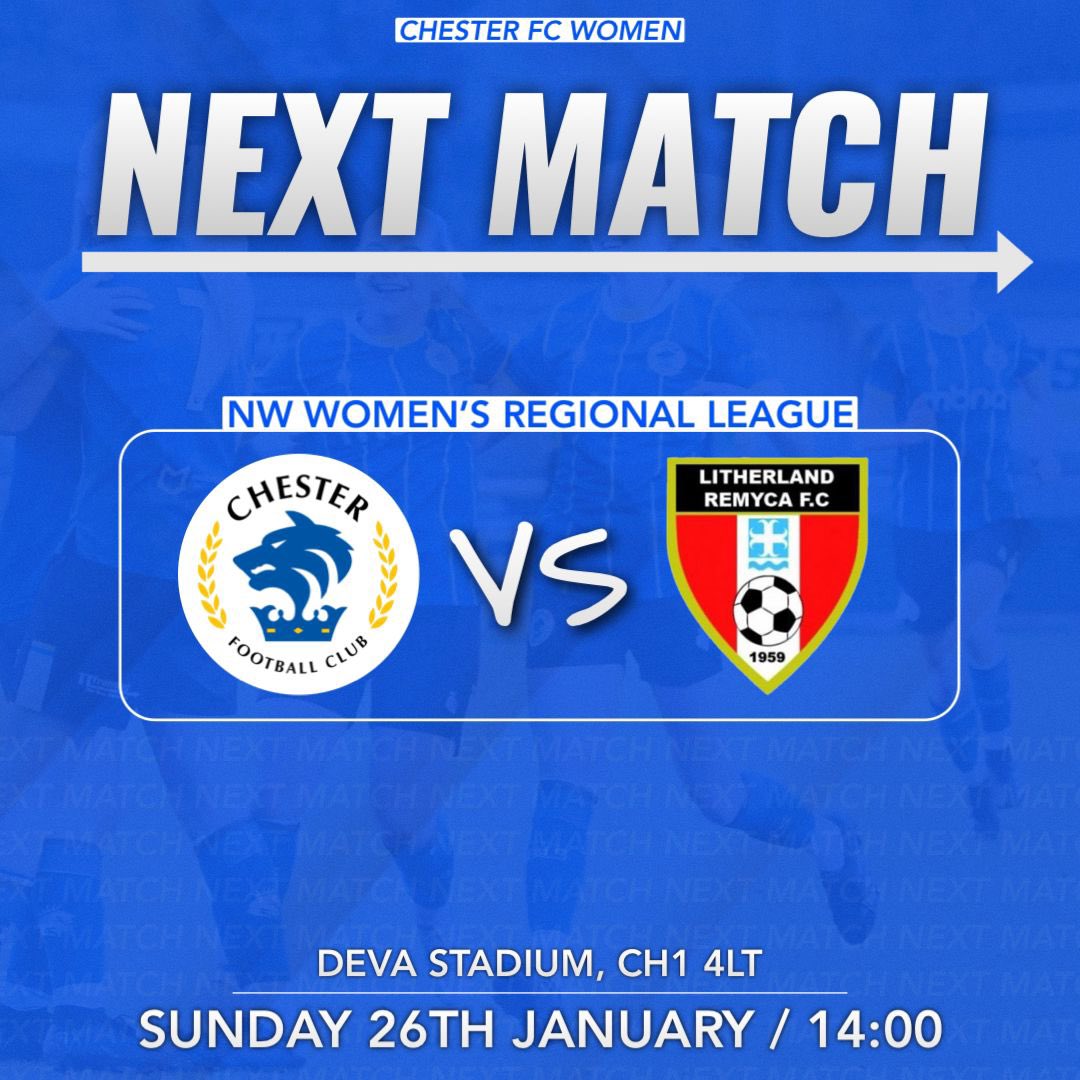 Chester FC Women (@cfcwomens) on Twitter photo ๐๐๐๐ฑ๐ญ ๐ฎ๐ฉ!
๐ <a href="/remycawomenfc/">Litherland REMYCA Women FC</a>
๐๏ธ Sunday 5th January
๐ 14:00 K.O.
๐ NWWRFL
๐ Deva Stadium, Bumpers Lane, Chester, CH1 4LT
U16โs FREE
CONCESSIONS ยฃ1
Adults ยฃ3
app.fanbaseclub.com/Fan/Tickets/Chโฆ
#OurClub | #ChesterFC ๐ตโช๏ธ ๐๐๐๐ฑ๐ญ ๐ฎ๐ฉ!
๐ <a href="/remycawomenfc/">Litherland REMYCA Women FC</a>
๐๏ธ Sunday 5th January
๐ 14:00 K.O.
๐ NWWRFL
๐ Deva Stadium, Bumpers Lane, Chester, CH1 4LT
U16โs FREE
CONCESSIONS ยฃ1
Adults ยฃ3
app.fanbaseclub.com/Fan/Tickets/Chโฆ
#OurClub | #ChesterFC ๐ตโช๏ธ