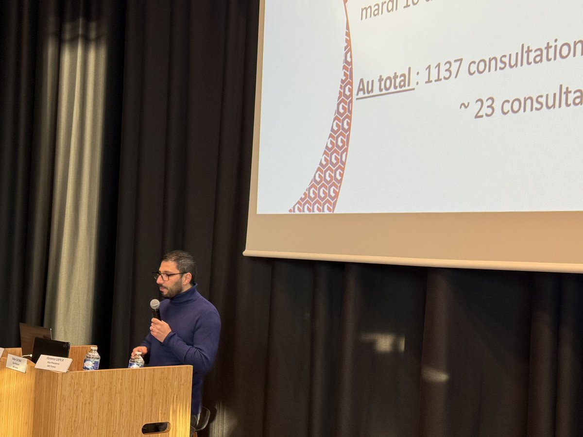 Yohan SAYNAC expose les résultats de l’enquête flash MG France ( les consult du 10 janvier chez 50 MG.
Le renouvellement : consultation plus longue que la moyenne !
Consultation non programmée : 50% de l’activité ! 
Ça décoiffe !
#mgfrancecolloque