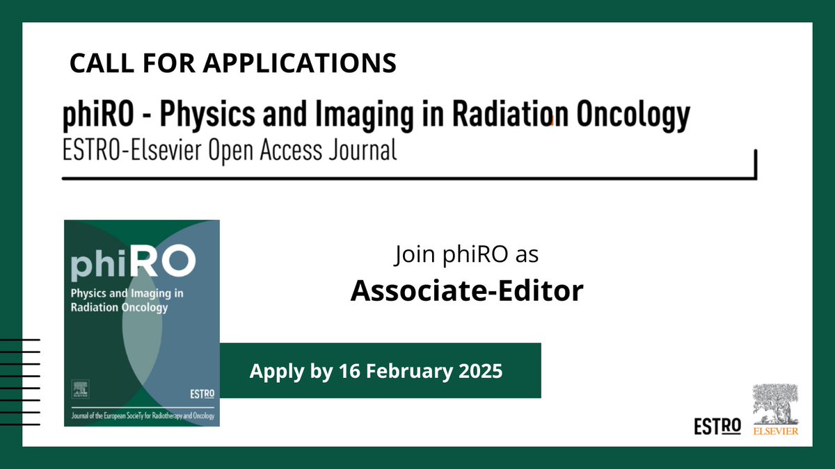 ESTRO_RT's tweet photo. 📢Call for Applications: Associate Editors for Physics and Imaging in Radiation Oncology (phiRO). Seeking three Associate Editors to join our growing editorial team.

ℹ️More information here: https://t.co/dOsUoyKxjl
👉Application details: https://t.co/o7OFOIx7fA

#phiRO #RadOnc https://t.co/qWgB6FCvXs