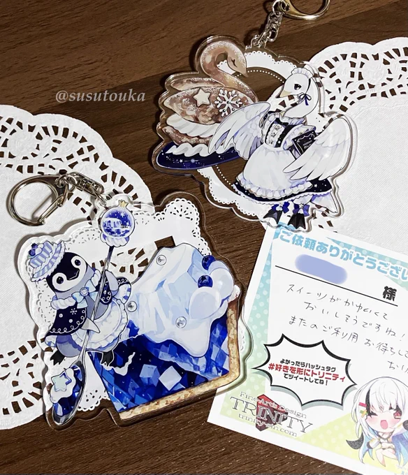 9cm × 9cmの大きめなアクキーが出来ました柄物のバッグ等に着けると部分的に透けて可愛いです!印刷所は株式会社トリニティ()さん!#好きを形にトリニティ 