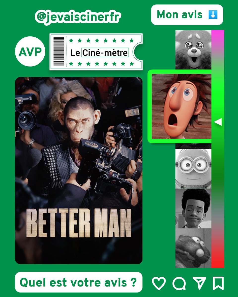 Better Man fait partie de ces nouveaux biopics musicaux qui tentent une narration et des visuels inédits. Et ça marche ! Quel plaisir de découvrir la vie de Robbie Williams comme ça ! 

Mon avis complet ici ➡ jevaisciner.fr/films/better-m…

#JeVaisCiner #TousAuCinéma <a href="/paramountfr/">Paramount Pictures France</a>