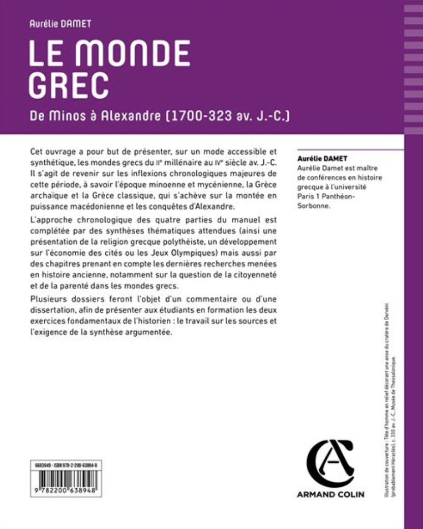 Nouvelle édition de Aurélie Damet - Le monde grec

De Minos à Alexandre (1700-323 av. J.-C.)

À paraître en février chez Armand Colin