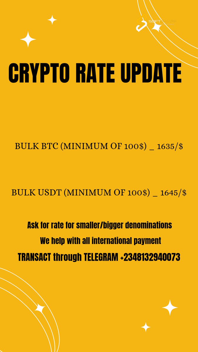 Stabnance's tweet photo. Our rate today.
We also help with all your international payments. Either you want to pay for your school fee in another country or you want to make payment for all your imported goods.
We Make It Possible!
#usdt #BTC #giftcards #picoin #internationalpayment https://t.co/0JUB5V2cxL