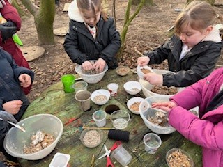 NectonFS's tweet image. We had a bird theme in the forest this week with @NectonY1, using toy birds to id the ones who might visit our forest and making some feeders for them. Teamwork was on display as a group make a bridge and then worked out which planks worked best.